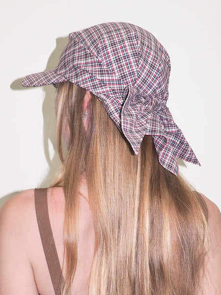 Clyde Brimmed Scarf In Red & Brown Plaid