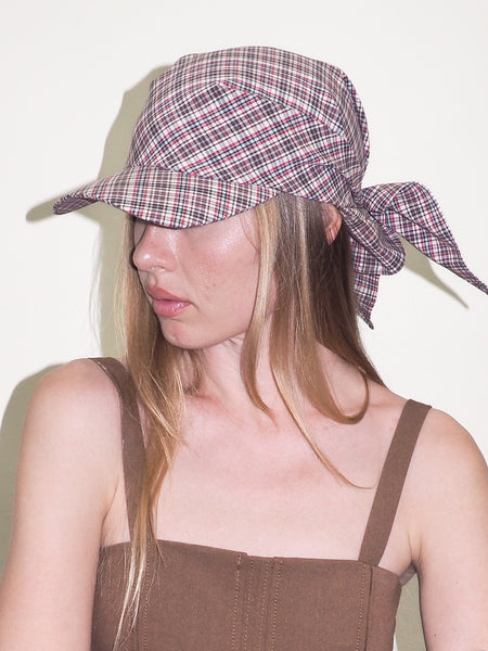 clyde Brimmed Scarf in Red & Brown Plaid