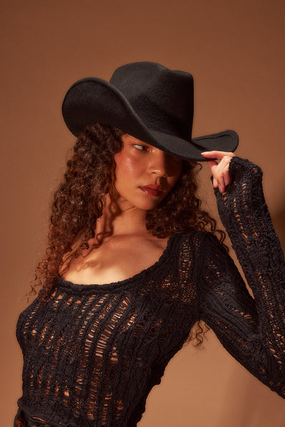 Clyde Cowboy Hat In Black Wool