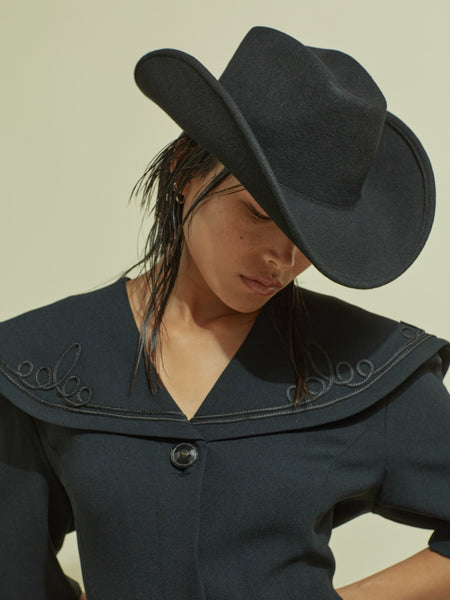 clyde Cowboy Hat in Black Wool