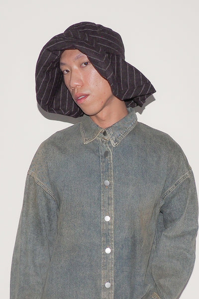 Clyde Mala Hat In Brown Pinstripe Wool