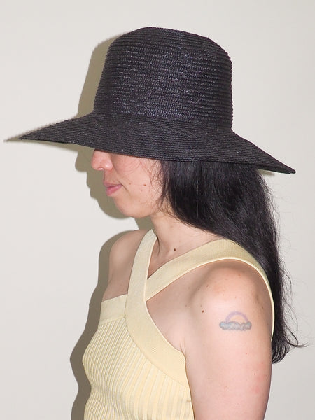 Clyde Medium Brim Flat Top Hat In Black Straw