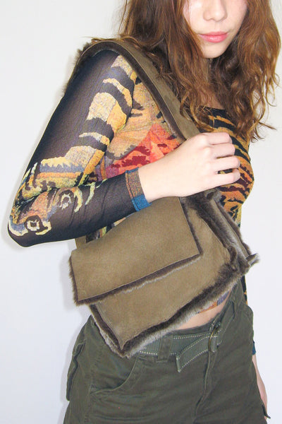 Clyde Minerva Bag In Mole Silver Tip Shearling