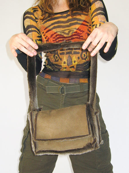 clyde Minerva Bag in Mole Silver Tip Shearling