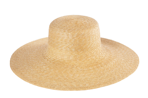 Clyde Wide Brim Flat Top Hat In Sand Straw