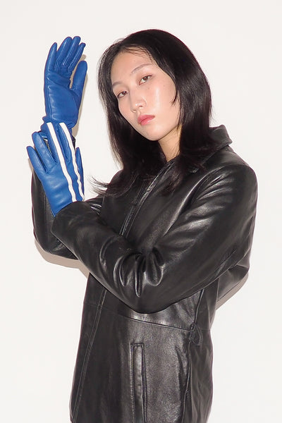 clyde Short Racing Gloves in Blue and White Stripes