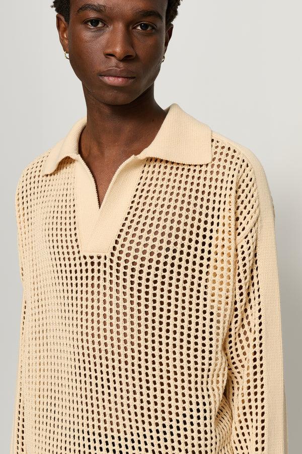Cmmn Swdn Arram Open Knit Polo Cream