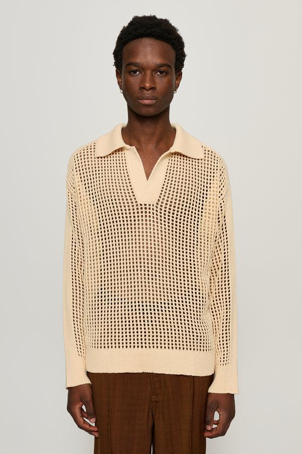 cmmn swdn Arram Open Knit Polo Cream