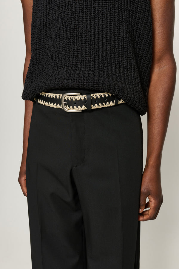 Cmmn Swdn Crochet Leather Belt Black