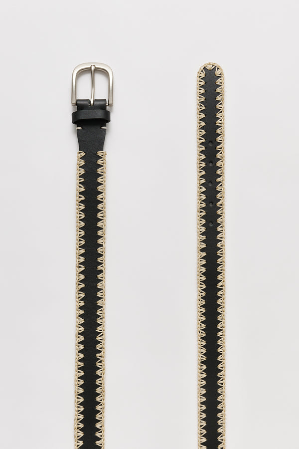 Cmmn Swdn Crochet Leather Belt Black