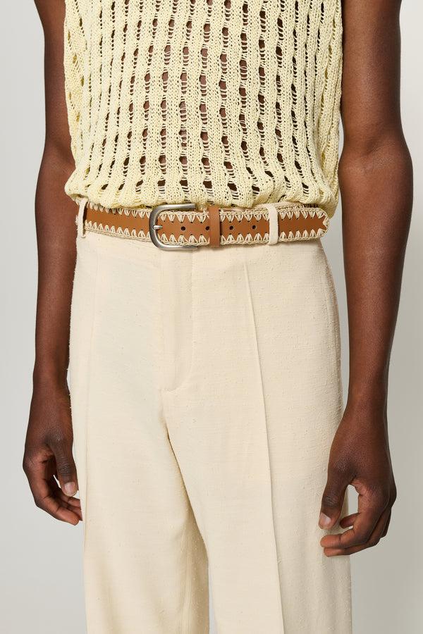 Cmmn Swdn Crochet Leather Belt Brown
