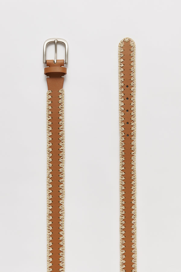 Cmmn Swdn Crochet Leather Belt Brown