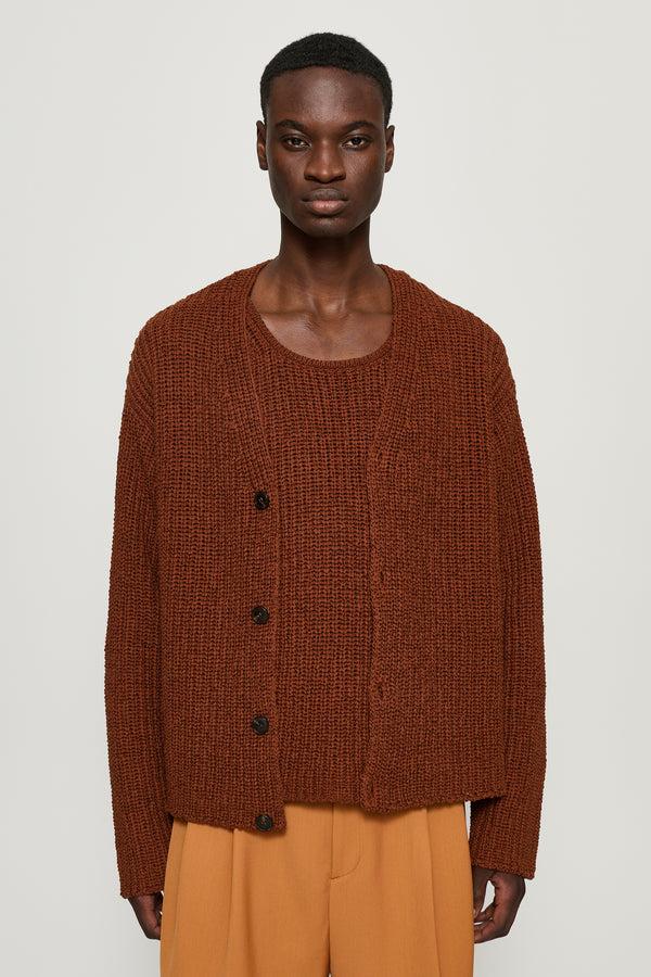 cmmn swdn Eldar Tape Knit Cardigan Brown
