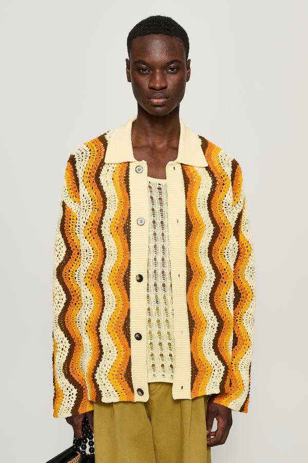 cmmn swdn Elmer Crochet Cardigan Wave stripe