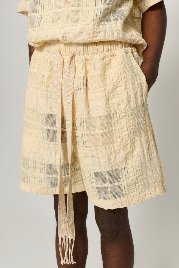 Cmmn Swdn Enzo Sheer Check Shorts Cream