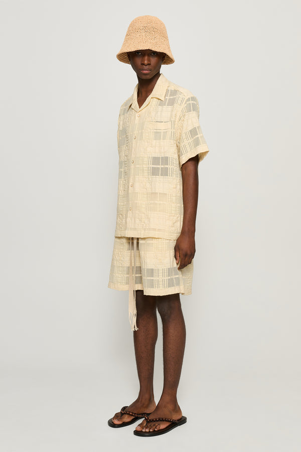 Cmmn Swdn Enzo Sheer Check Shorts Cream