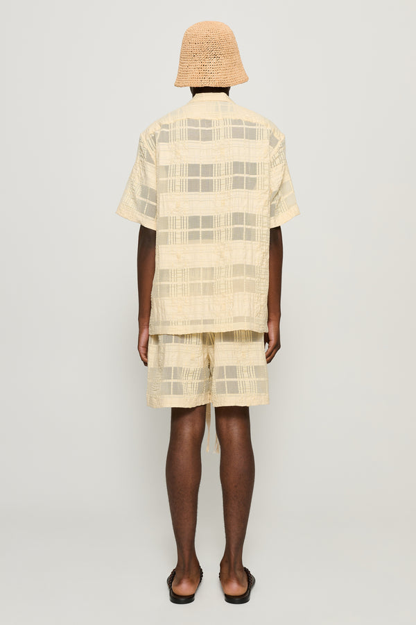 Cmmn Swdn Enzo Sheer Check Shorts Cream