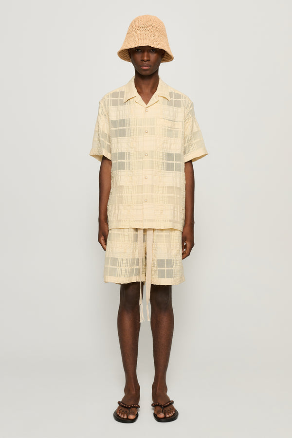 cmmn swdn Enzo Sheer Check Shorts Cream