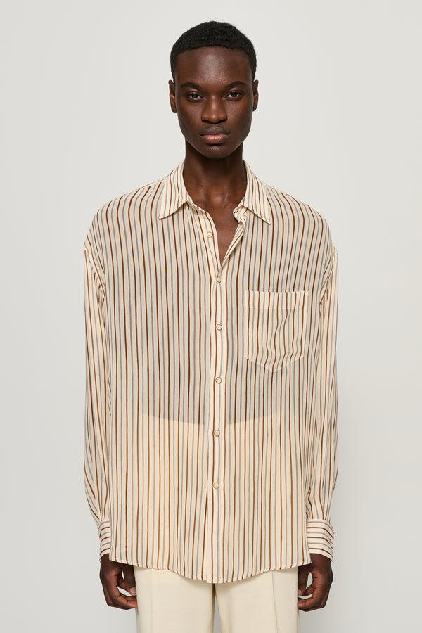 cmmn swdn Kai Sheer Shirt Brown stripe