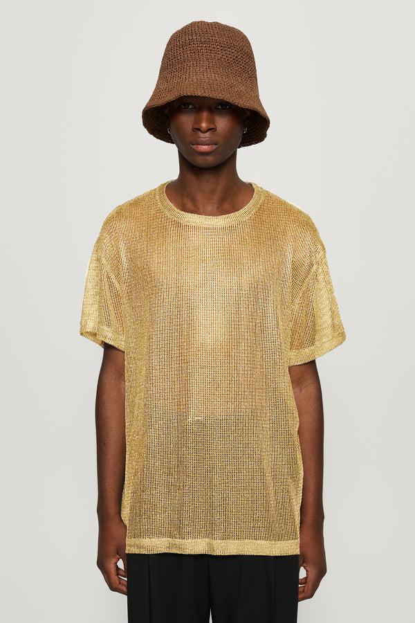 Cmmn Swdn Osha Metalic Mesh T-shirt Gold