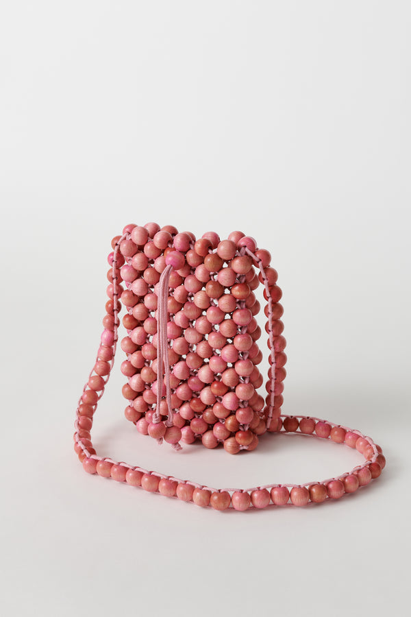 Cmmn Swdn Wood Bead Pouch Pale Pink