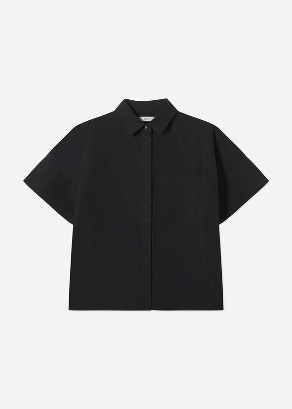 Co Boxy Short Sleeve Shirt In Cotton Poplin Black
