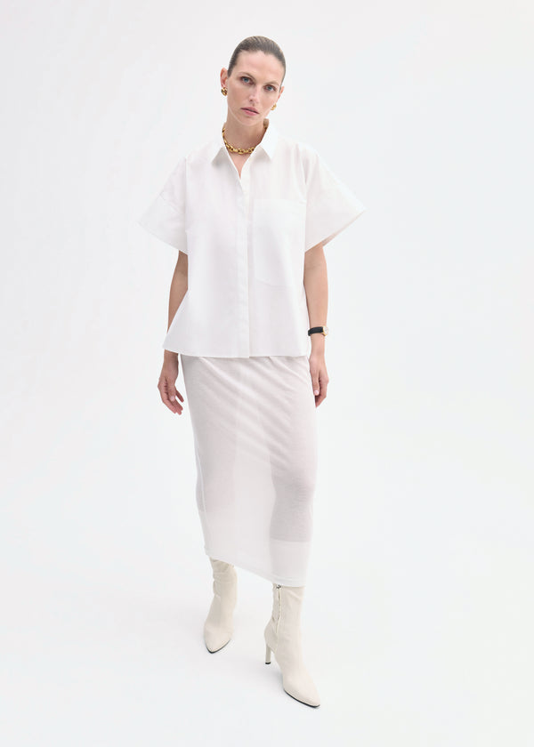 Co Boxy Short Sleeve Shirt In Cotton Poplin White