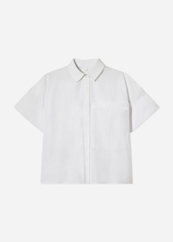 Co Boxy Short Sleeve Shirt In Cotton Poplin White