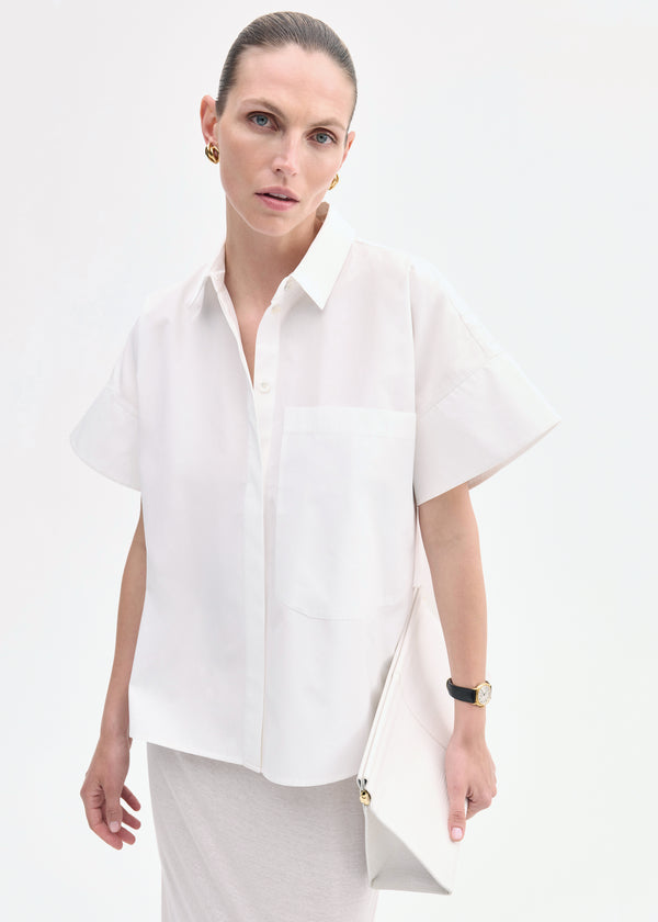 co Boxy Short Sleeve Shirt in Cotton Poplin White