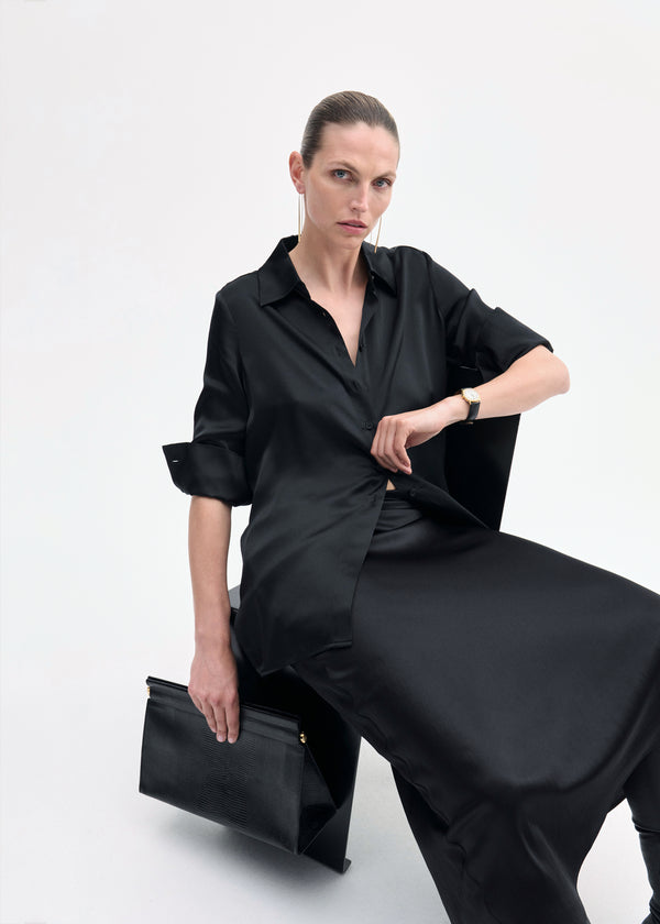 Co Button Down Shirt In Silk Black