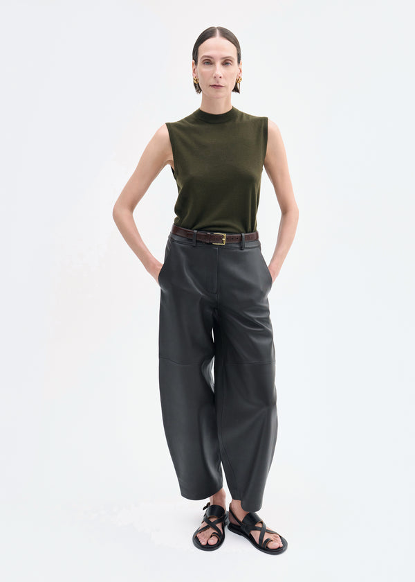 co Cropped Leather Trouser Chocolate