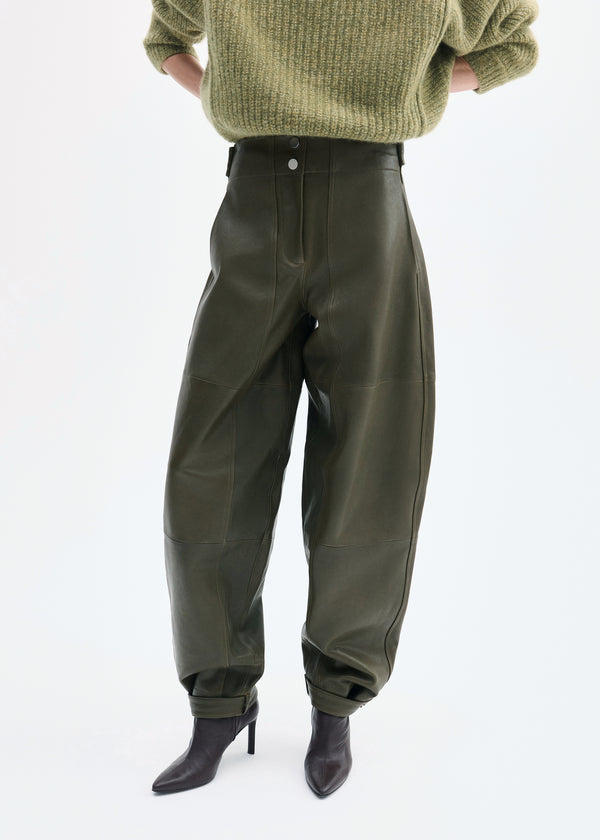 Co Curved Trouser In Leather Olive