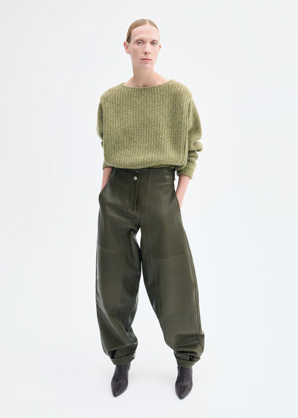 co Curved Trouser in Leather Olive