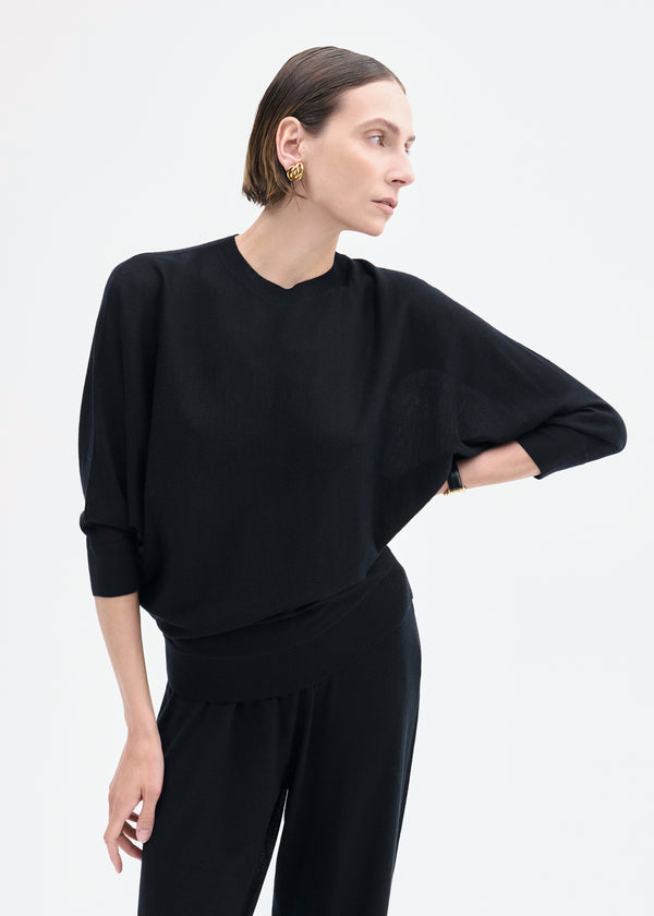 Co Draped Knit Top In Fine Cashmere Black