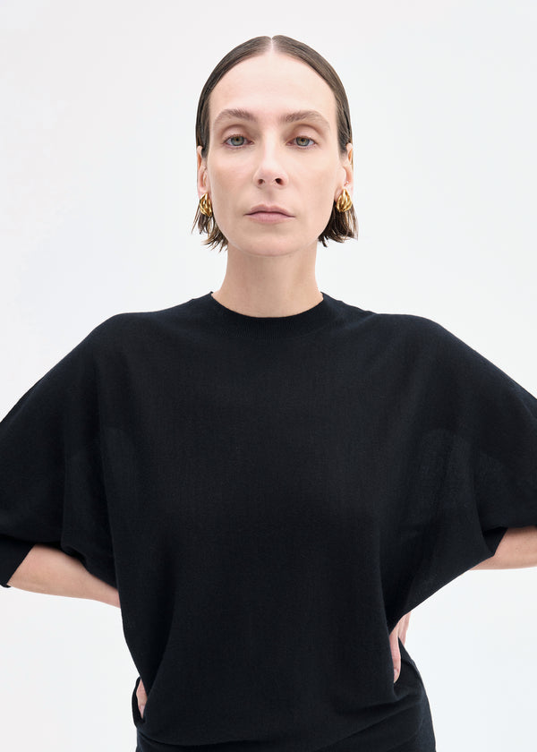 Co Draped Knit Top In Fine Cashmere Black