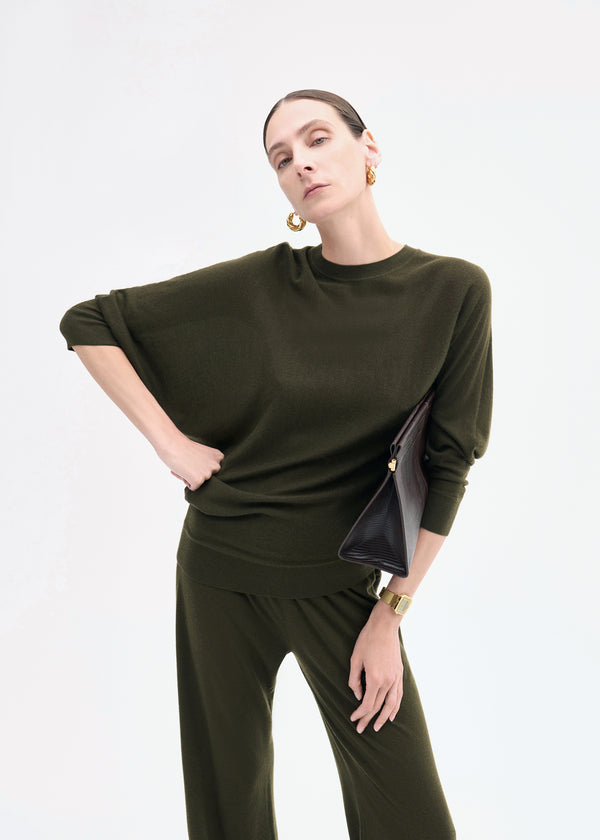 Co Draped Knit Top In Fine Cashmere Olive
