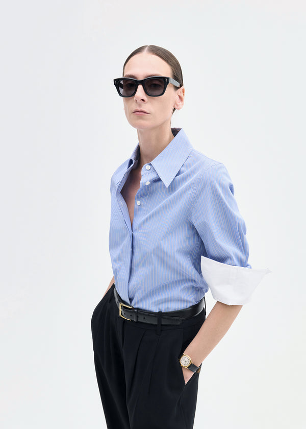 Co Fitted Shirt In Striped Poplin Blue Multi