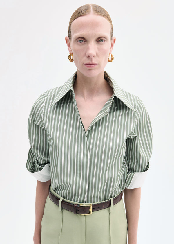 Co Fitted Shirt In Striped Poplin Green Multi