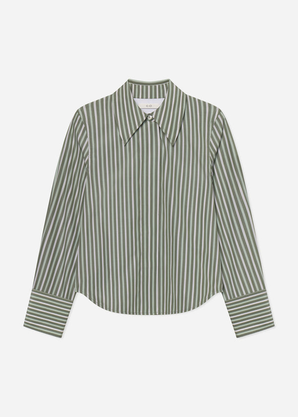 Co Fitted Shirt In Striped Poplin Green Multi