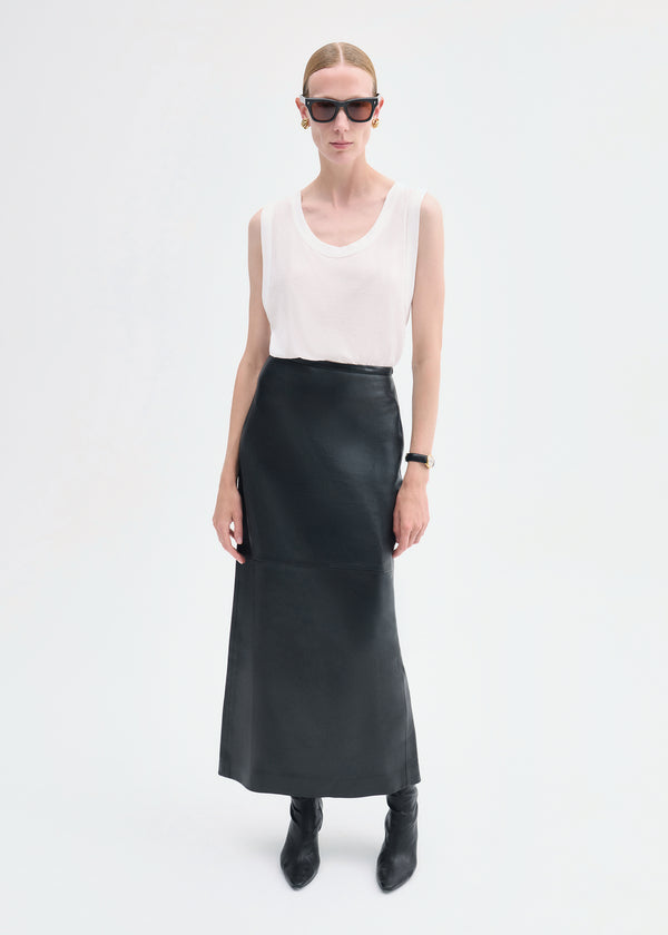 co Full-Length Pencil Skirt in Leather Black
