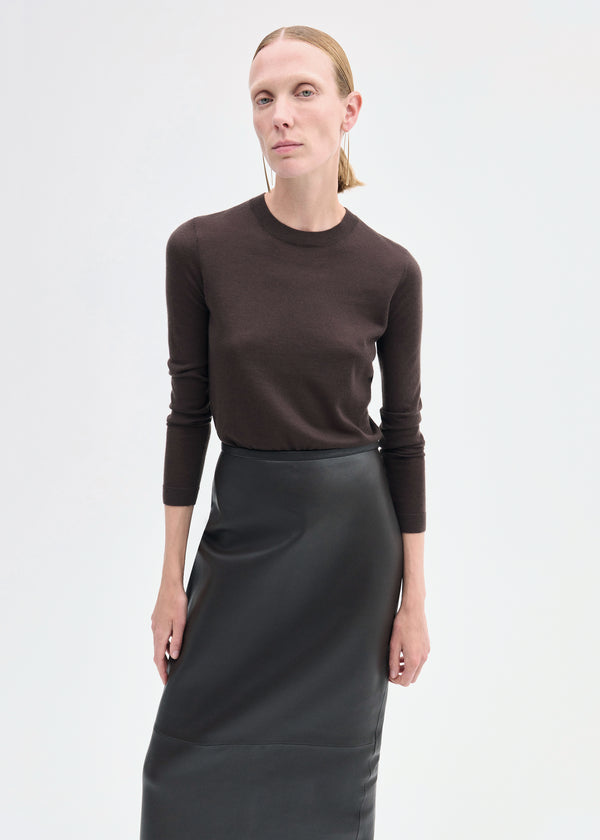 Co Full-Length Pencil Skirt In Leather Chocolate