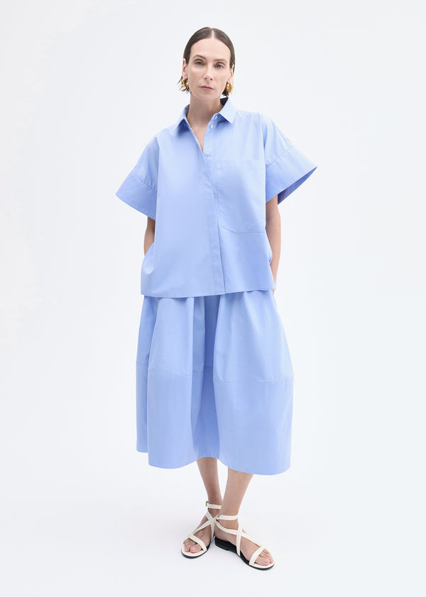 co Full Skirt in Cotton Poplin Blue