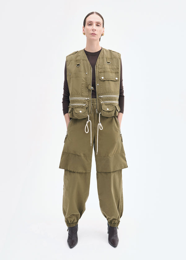 co Garment-Dyed Utility Gilet in Cotton Olive