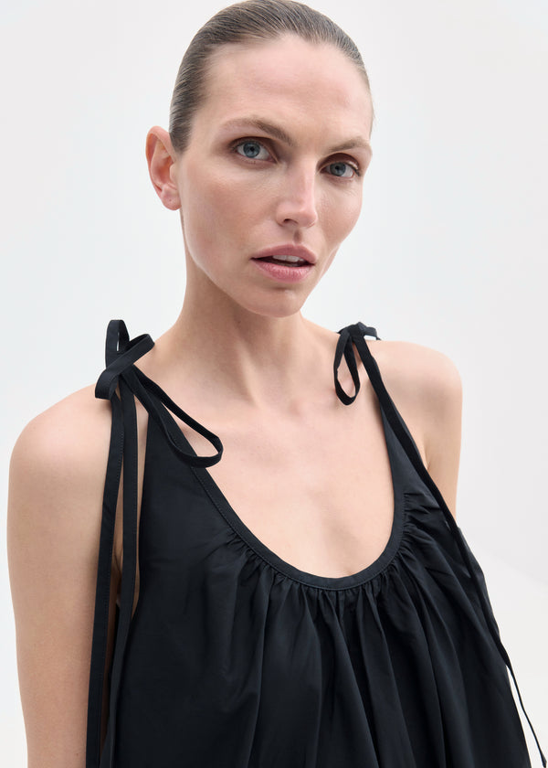 Co Gathered Halter Dress In Cotton Poplin Black