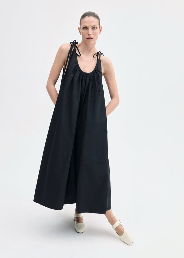 co Gathered Halter Dress in Cotton Poplin Black