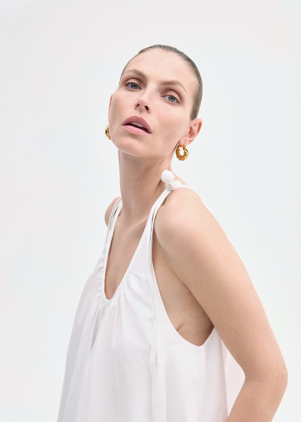 Co Gathered Halter Dress In Cotton Poplin White