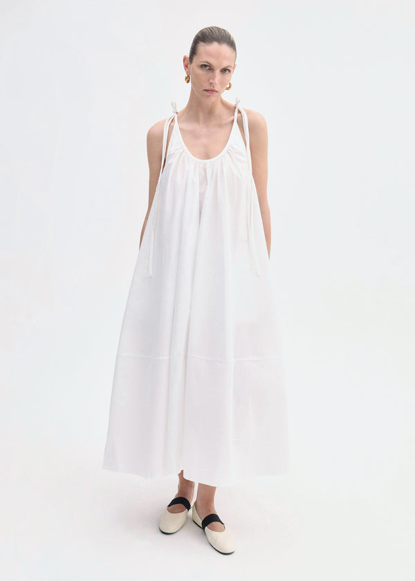 co Gathered Halter Dress in Cotton Poplin White