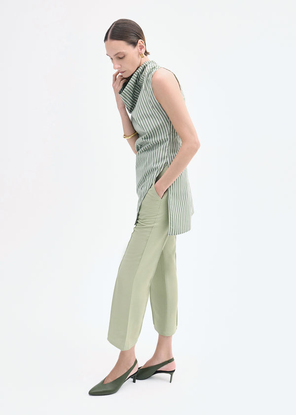 Co High Cowl Neck In Striped Poplin Green Multi