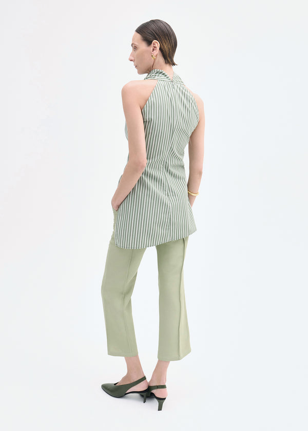 Co High Cowl Neck In Striped Poplin Green Multi
