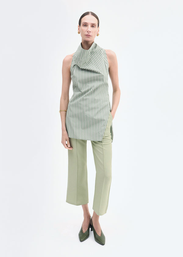 co High Cowl Neck in Striped Poplin Green Multi